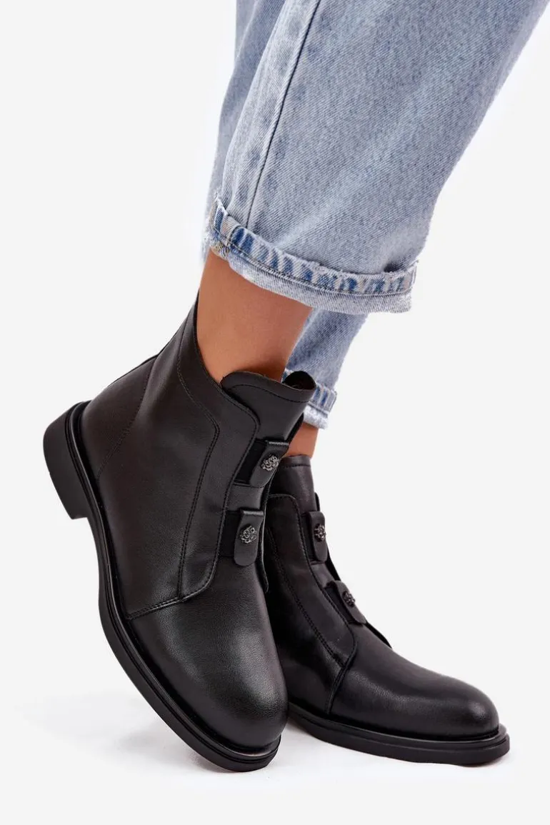 Skórzane Ocieplane Botki Damskie D&A MK52-026 Czarne