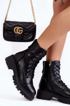 Skórzane Ocieplane Botki Glany La.Fi 250044B-PU Czarne