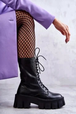 Skórzane Ocieplane Botki GOE KK2N4013 Czarne