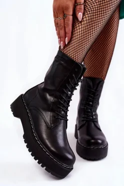 Skórzane Ocieplane Botki Glany Big Star II274109 Czarne