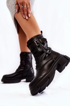 Skórzane Ocieplane Botki Glany Big Star KK274486 Czarne