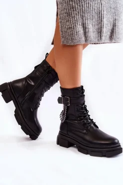 Skórzane Ocieplane Botki Glany Big Star KK274486 Czarne