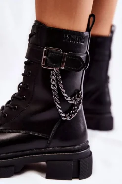 Skórzane Ocieplane Botki Glany Big Star KK274486 Czarne