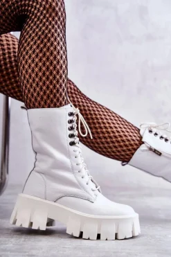 Skórzane Ocieplane Botki GOE KK2N4012 Białe