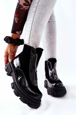 Skórzane Ocieplane Botki Laura Messi Czarne 2371