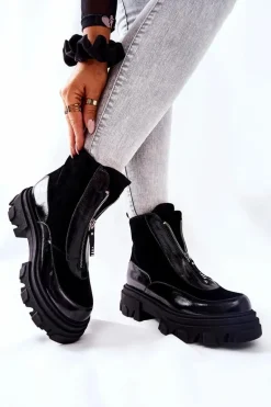 Skórzane Ocieplane Botki Laura Messi Czarne 2371