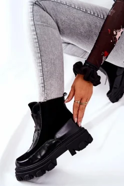 Skórzane Ocieplane Botki Laura Messi Czarne 2371