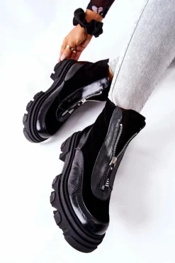 Skórzane Ocieplane Botki Laura Messi Czarne 2371