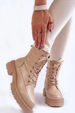 Skórzane Ocieplane Botki La.Fi 250009TA-QN Beżowe