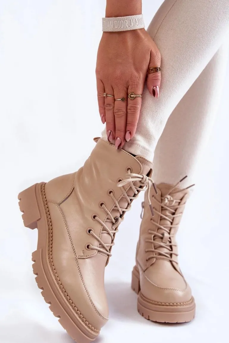 Skórzane Ocieplane Botki La.Fi 250009TA-QN Beżowe