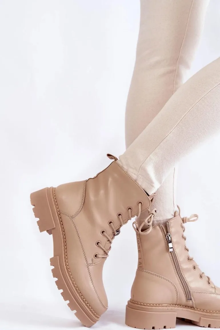 Skórzane Ocieplane Botki La.Fi 250009TA-QN Beżowe