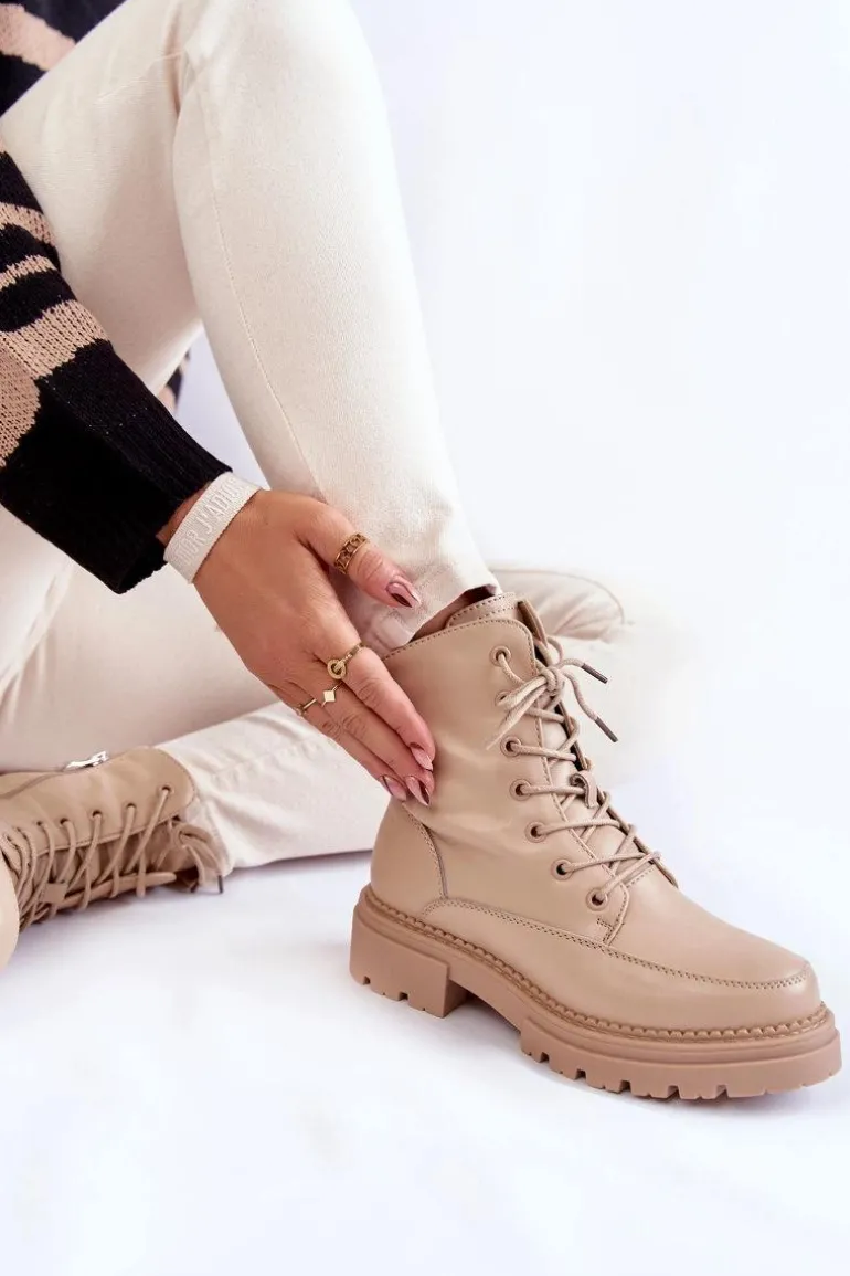 Skórzane Ocieplane Botki La.Fi 250009TA-QN Beżowe