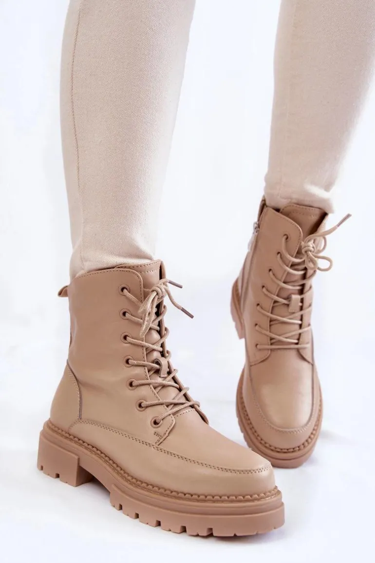 Skórzane Ocieplane Botki La.Fi 250009TA-QN Beżowe