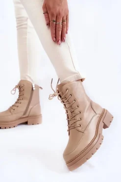 Skórzane Ocieplane Botki La.Fi 250009TA-QN Beżowe