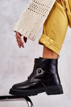 Skórzane Ocieplane Botki Na Suwak Czarne Verina