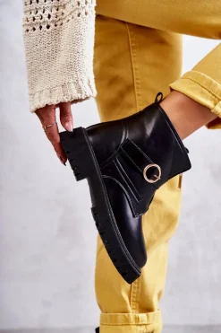 Skórzane Ocieplane Botki Na Suwak Czarne Verina