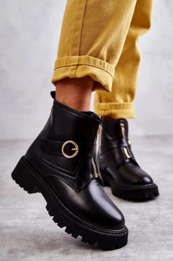 Skórzane Ocieplane Botki Na Suwak Czarne Verina