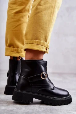 Skórzane Ocieplane Botki Na Suwak Czarne Verina