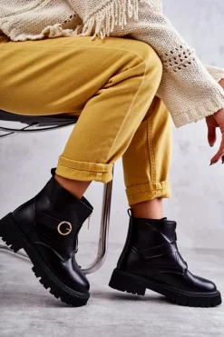 Skórzane Ocieplane Botki Na Suwak Czarne Verina