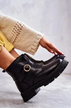 Skórzane Ocieplane Botki Na Suwak Czarne Verina