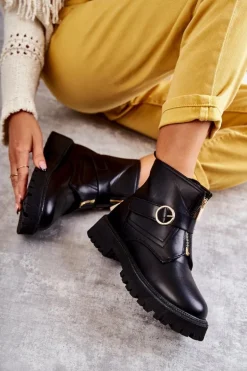 Skórzane Ocieplane Botki Na Suwak Czarne Verina