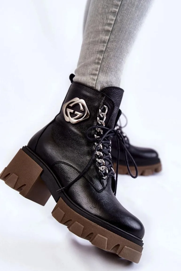 Skórzane Ocieplane Botki Na Suwak Czarne Lemar Raynes