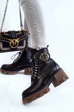 Skórzane Ocieplane Botki Na Suwak Czarne Lemar Raynes