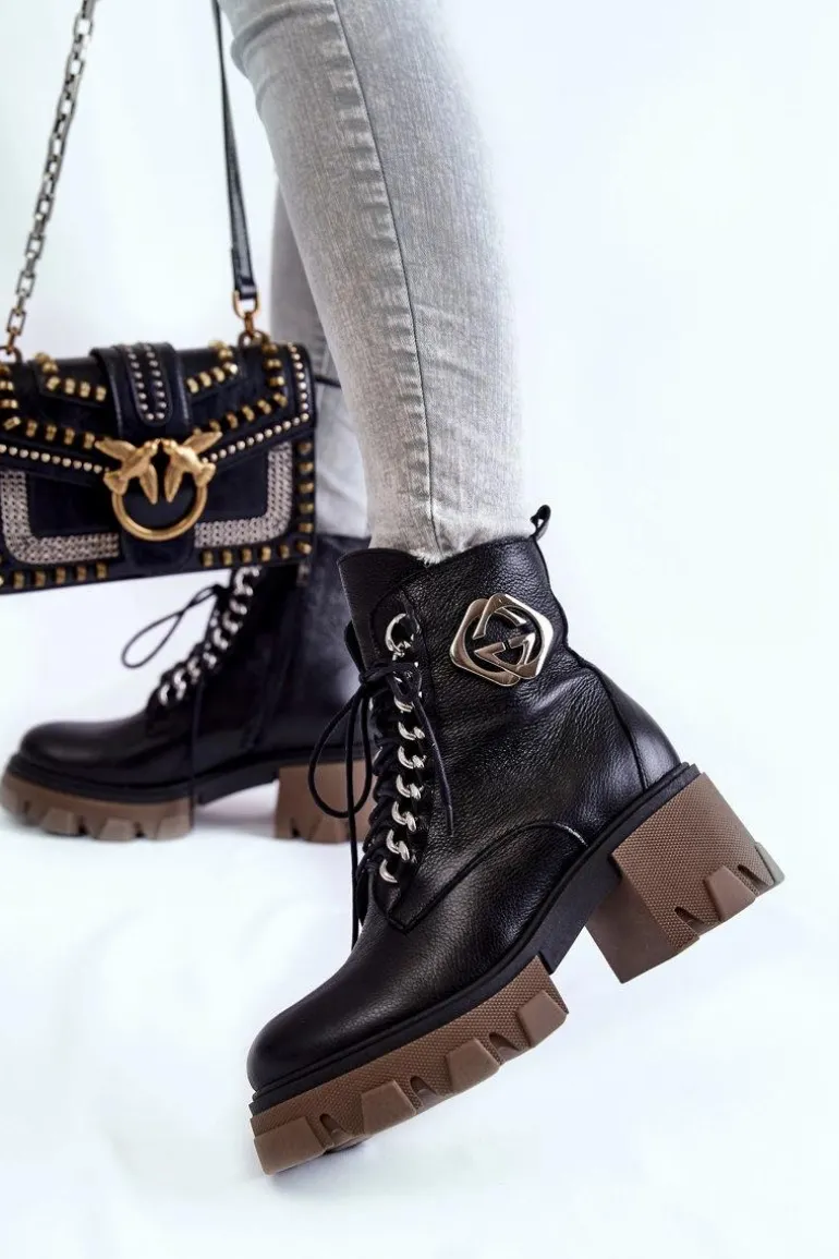 Skórzane Ocieplane Botki Na Suwak Czarne Lemar Raynes