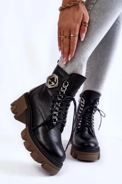 Skórzane Ocieplane Botki Na Suwak Czarne Lemar Raynes