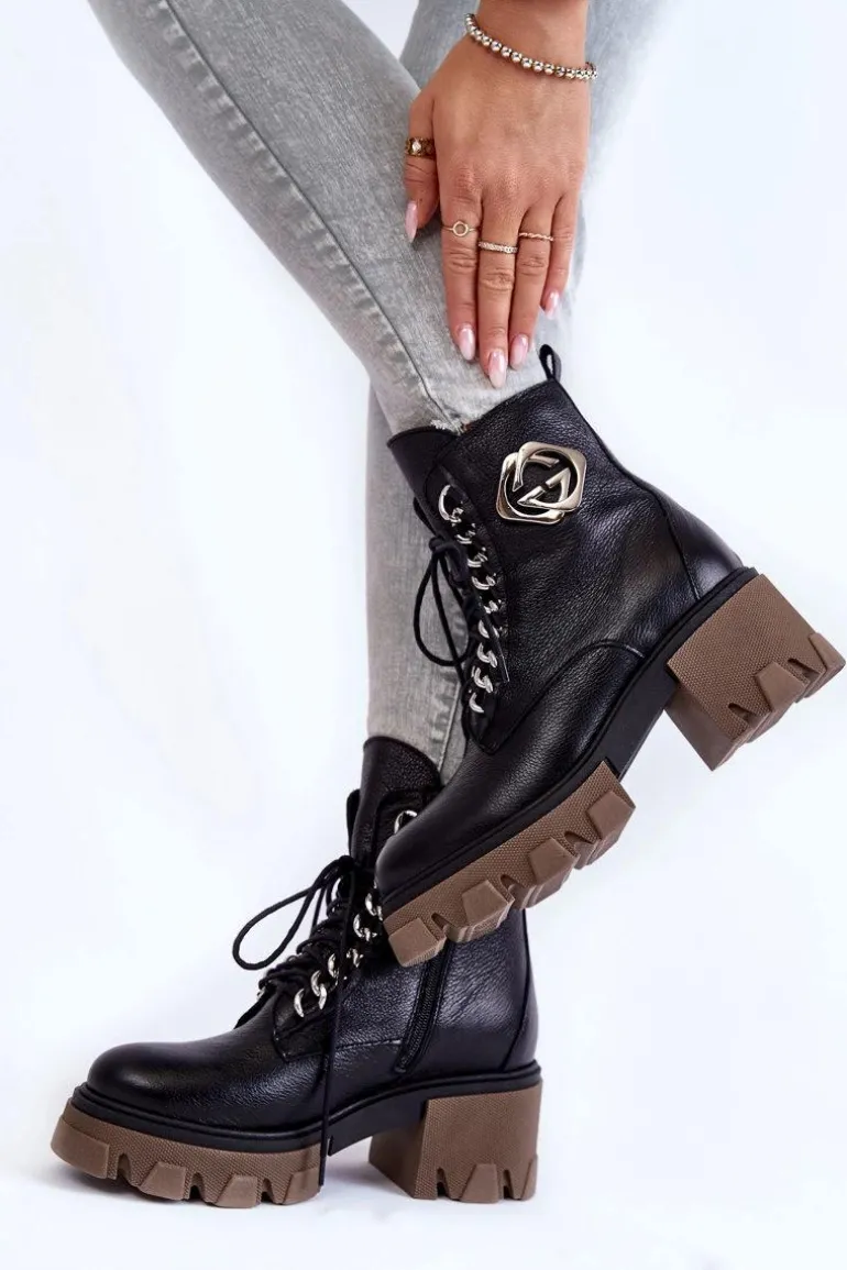 Skórzane Ocieplane Botki Na Suwak Czarne Lemar Raynes