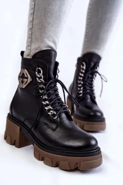 Skórzane Ocieplane Botki Na Suwak Czarne Lemar Raynes