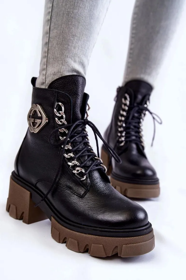 Skórzane Ocieplane Botki Na Suwak Czarne Lemar Raynes