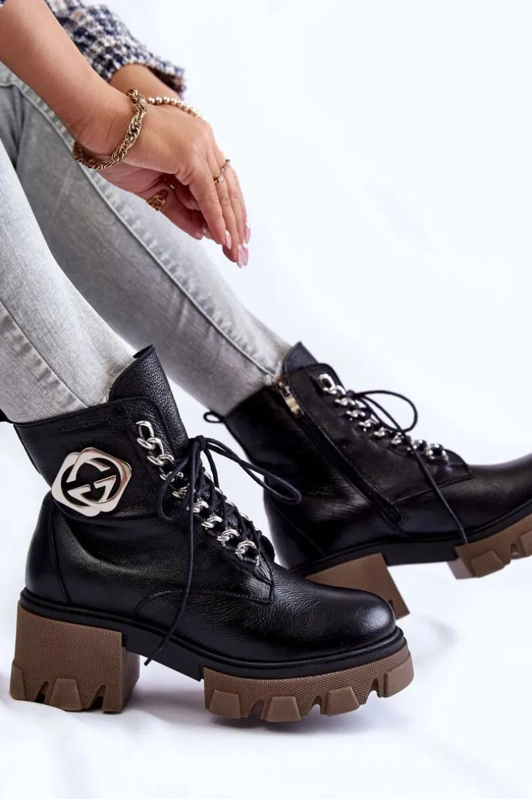 Skórzane Ocieplane Botki Na Suwak Czarne Lemar Raynes