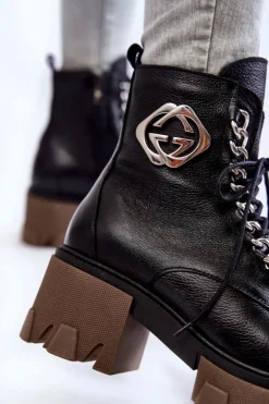 Skórzane Ocieplane Botki Na Suwak Czarne Lemar Raynes