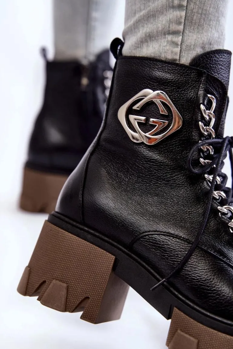 Skórzane Ocieplane Botki Na Suwak Czarne Lemar Raynes