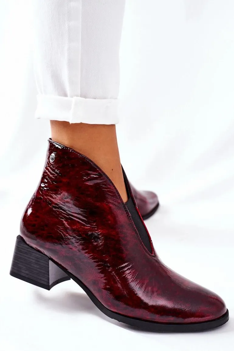 Skórzane Ocieplane Botki Na Obcasie Maciejka 04777-23 Bordo