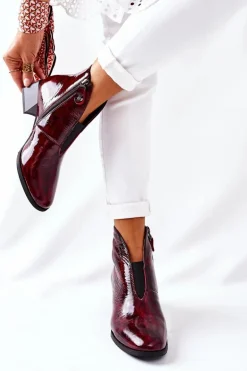 Skórzane Ocieplane Botki Na Obcasie Maciejka 04777-23 Bordo