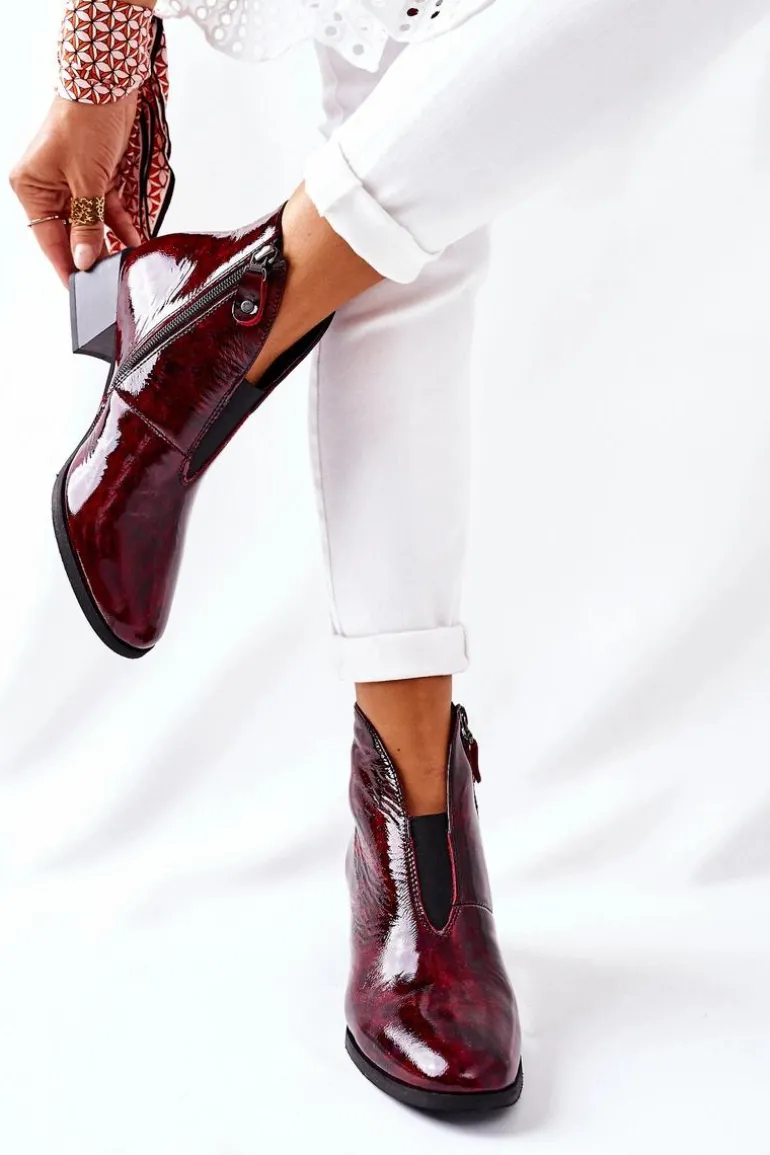 Skórzane Ocieplane Botki Na Obcasie Maciejka 04777-23 Bordo