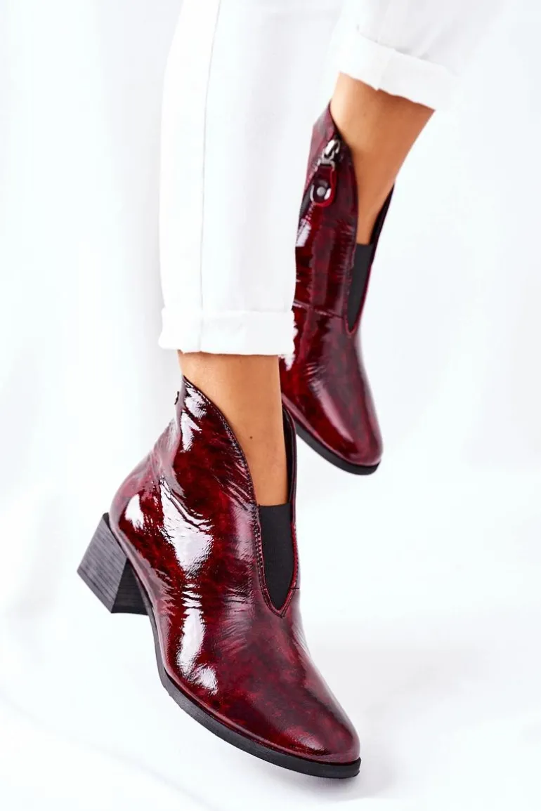 Skórzane Ocieplane Botki Na Obcasie Maciejka 04777-23 Bordo