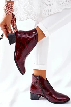 Skórzane Ocieplane Botki Na Obcasie Maciejka 04777-23 Bordo