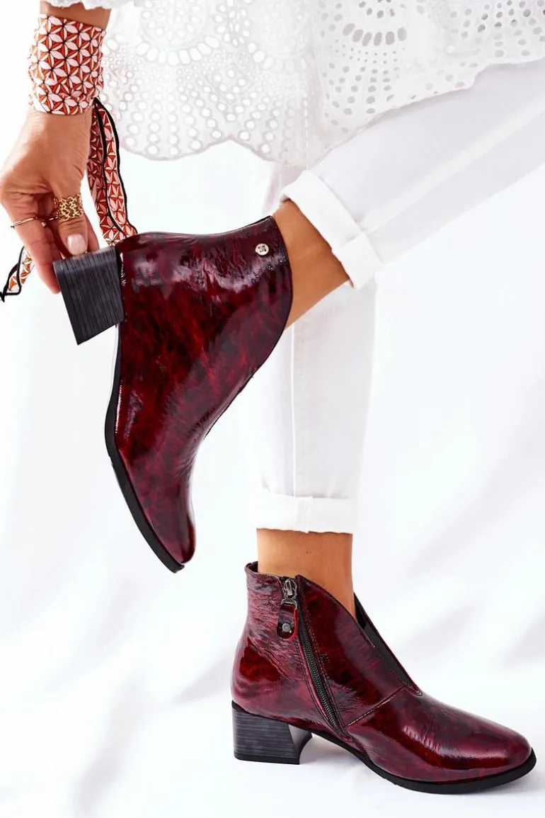 Skórzane Ocieplane Botki Na Obcasie Maciejka 04777-23 Bordo