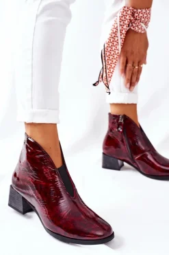 Skórzane Ocieplane Botki Na Obcasie Maciejka 04777-23 Bordo