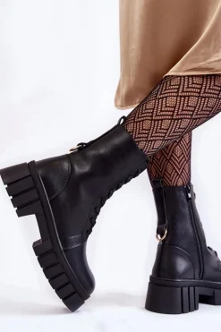 Skórzane Ocieplane Botki Na Platformie Czarne Telisa