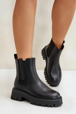 Skórzane Ocieplane Botki Sztyblety Damskie Big Star OO274A386 Czarne