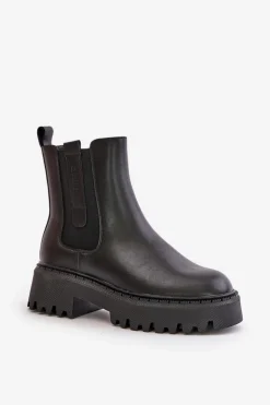 Skórzane Ocieplane Botki Sztyblety Damskie Big Star OO274A386 Czarne