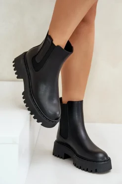 Skórzane Ocieplane Botki Sztyblety Damskie Big Star OO274A386 Czarne