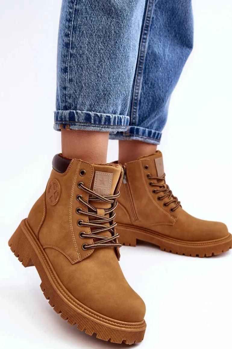 Skórzane Ocieplane Botki Trapery Camel Felizia