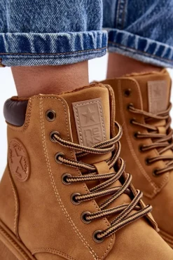 Skórzane Ocieplane Botki Trapery Camel Felizia