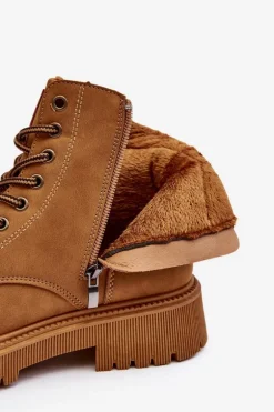 Skórzane Ocieplane Botki Trapery Camel Felizia