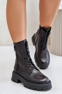 Skórzane Ocieplane Botki Workery Damskie Big Star OO274A387 Czarne